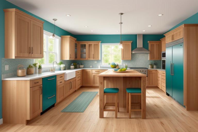 A modern kitchen with two-tone cabinets featuring a combination of navy blue lower cabinets and white upper cabinets, complemented by natural wood countertops. Bright, airy atmosphere highlighting the contrast of dark and light tones in the space.