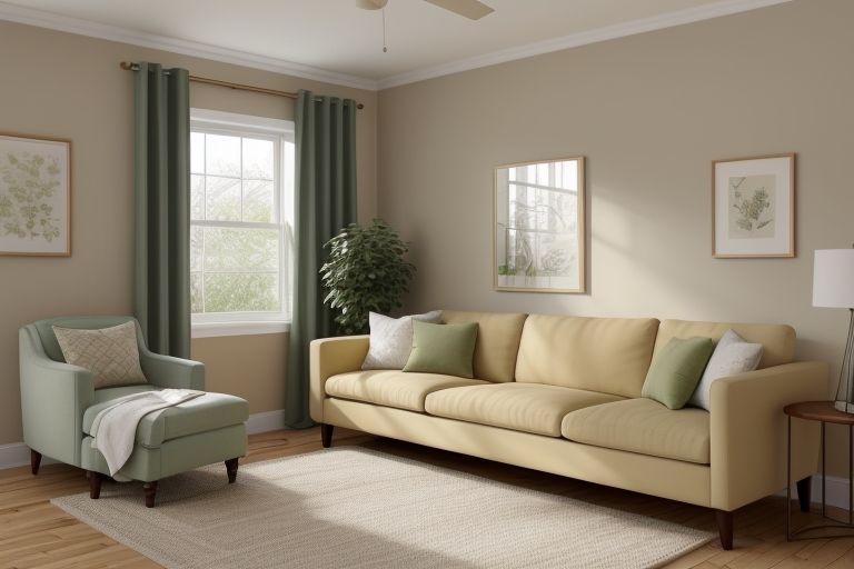 A freshly painted living room showcasing a cozy, inviting winter atmosphere with soft beige and warm green tones on the walls, demonstrating the benefits of interior painting during winter in Wichita, KS.
