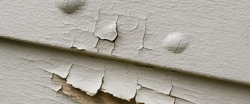 Peeling exterior paint with blisters on wood siding